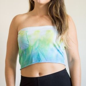 Blue and Green Tie Dye Tube Top with Pocket